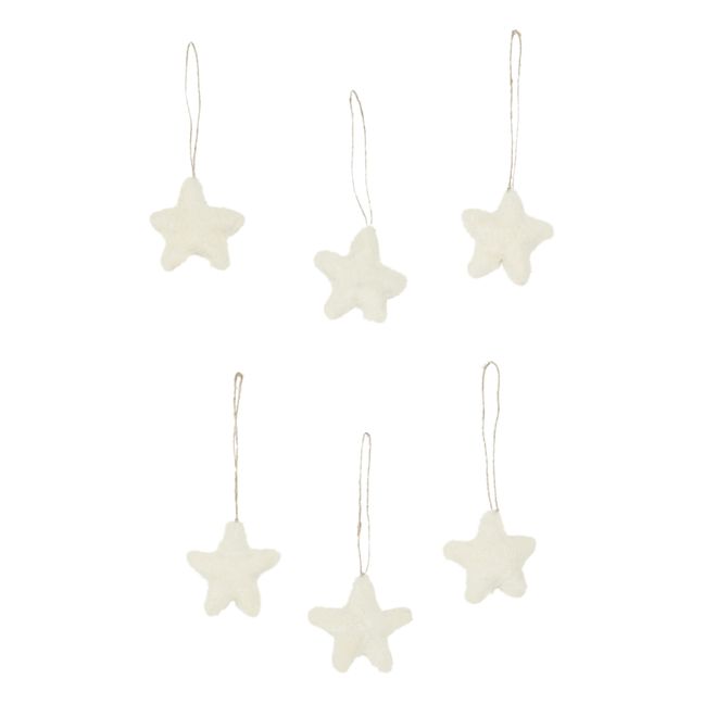 Woollen Star Decorations - Set of 6 Blanco