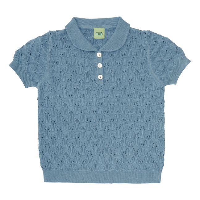 Organic Cotton Pointelle Polo Shirt Light blue