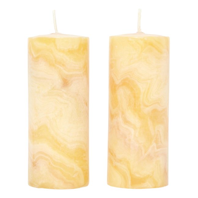 Bougies marbrées en cire d'abeille - Set de 2 | Orange