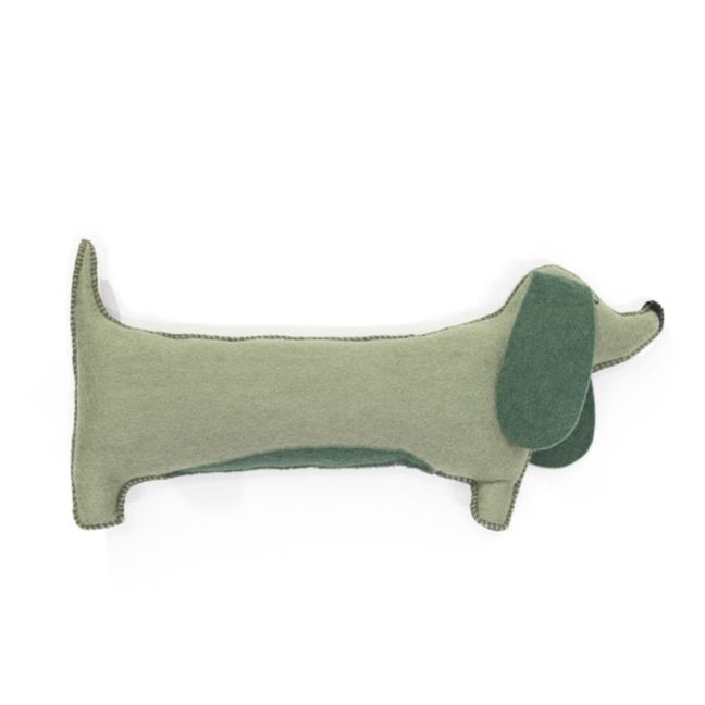 Cuscino, modello: Pasu, cane-salsiccia in feltro Verde