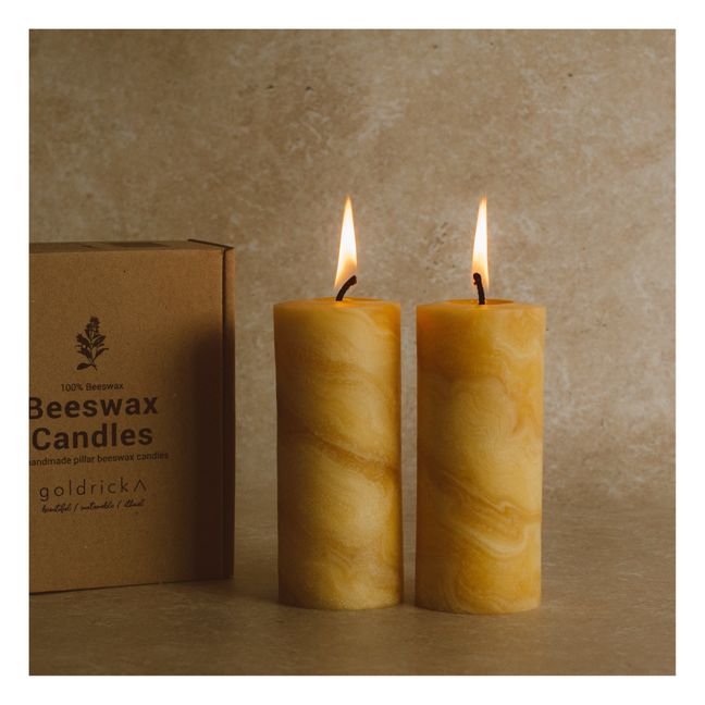 Marmorierte Kerzen aus Bienenwachs - 2-teiliges Set | Orange