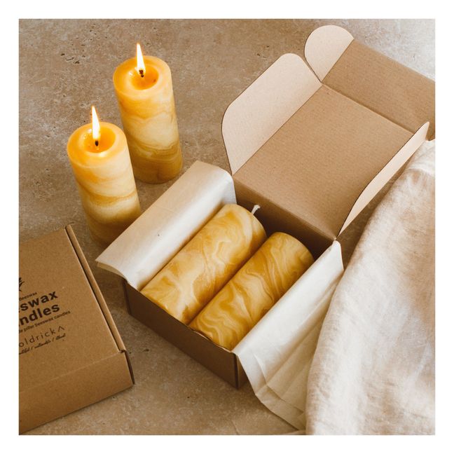 Bougies marbrées en cire d'abeille - Set de 2 | Orange