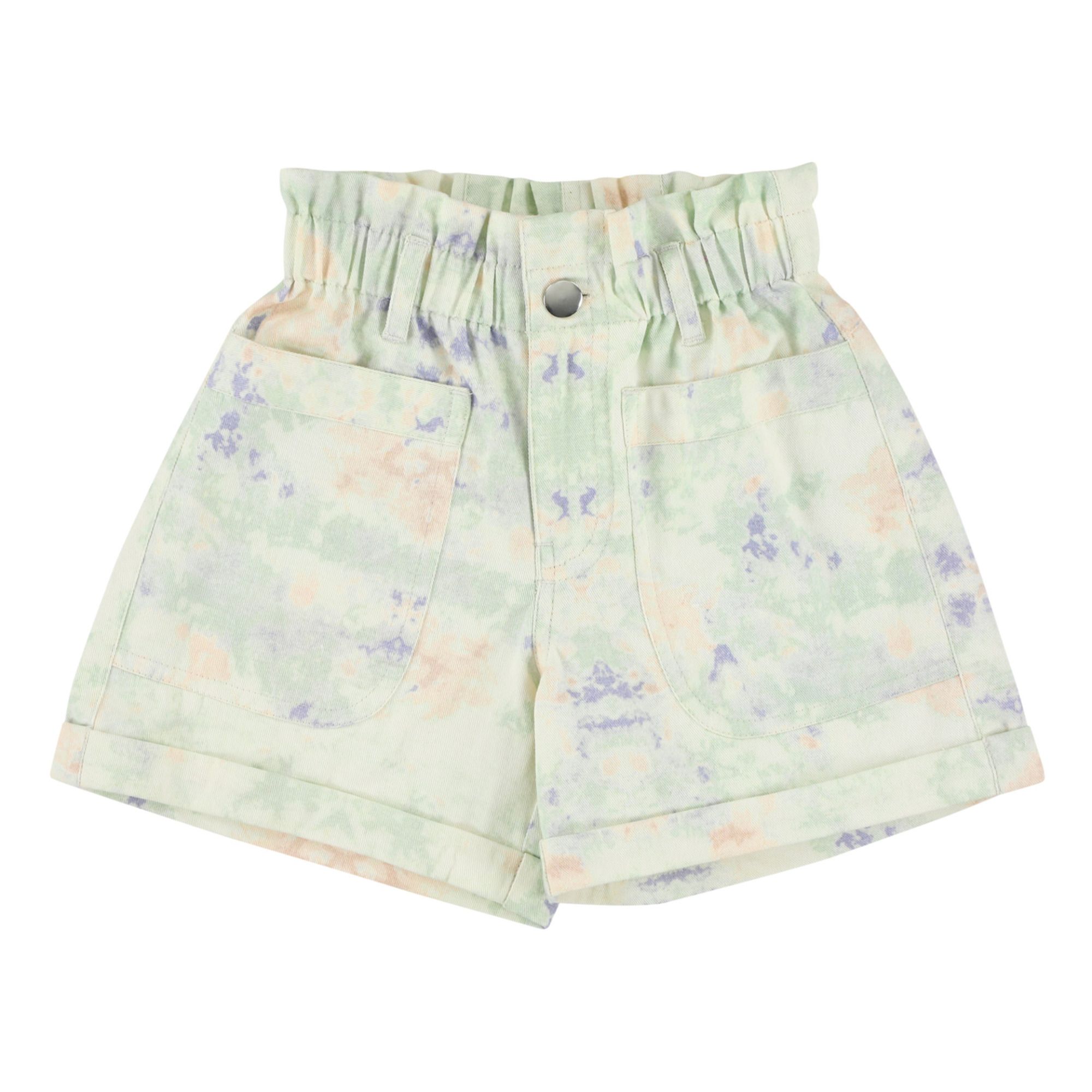 Tie Dye Button Shorts Green Simple Kids Fashion Teen Children Smallable