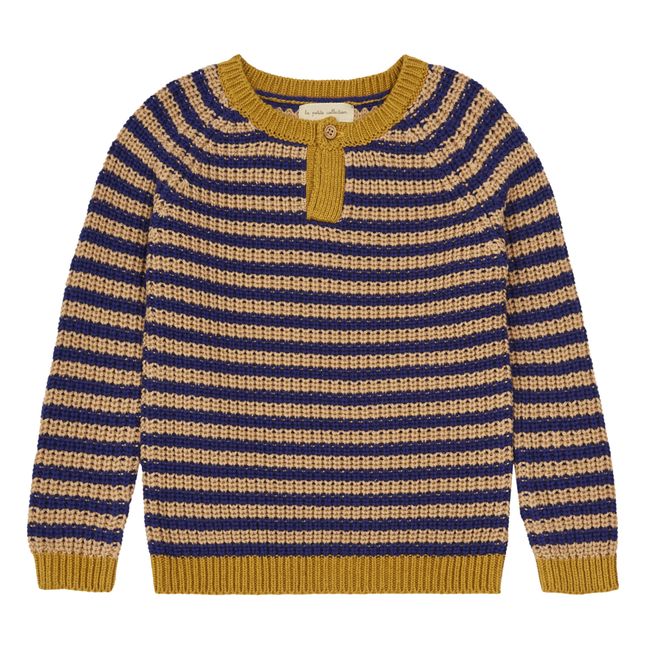 Wool and Cotton Striped Jumper Blue