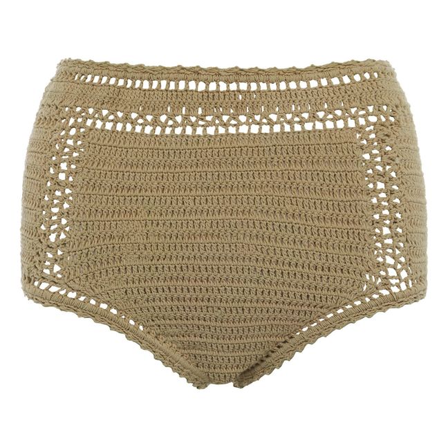 High-Waisted Crochet Bikini Bottoms Sandfarben