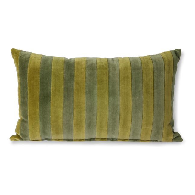Rectangular Striped Velvet Cushion Verde Kaki