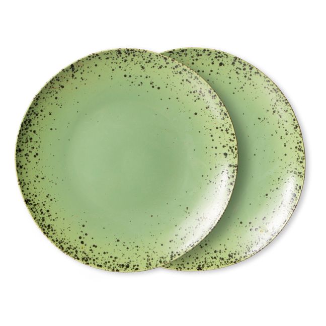 Assiette 70's céramique Kiwi - Set de 2 Vert argile