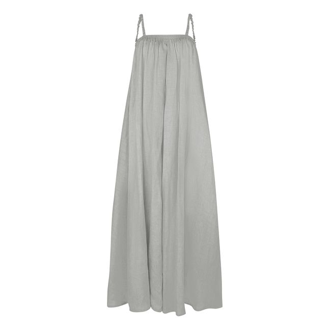 Box Pleat Linen Dress Pearl grey