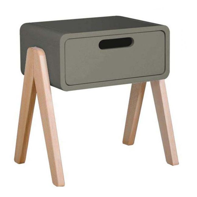Table de chevet Petit Robot pieds bois naturel Vert de gris