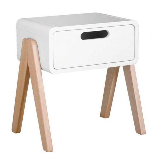 Mesa de noche Robot pequeño pies en madera natural Blanco