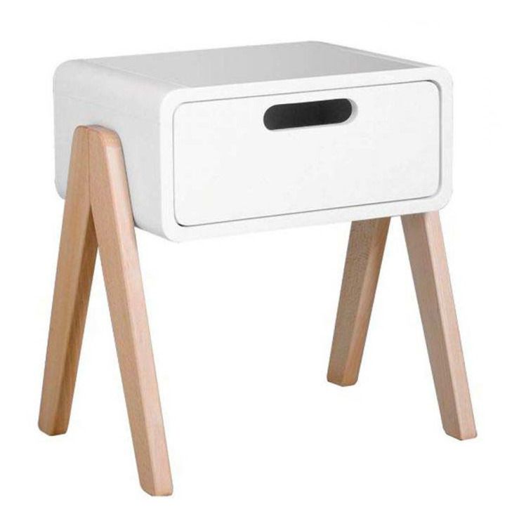 Laurette - Table de chevet Petit Robot pieds bois naturel - Blanc