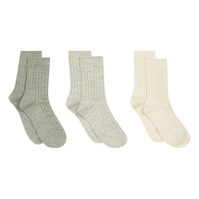 Set of 3 Daily Organic Cotton Ribbed Socks Gris
