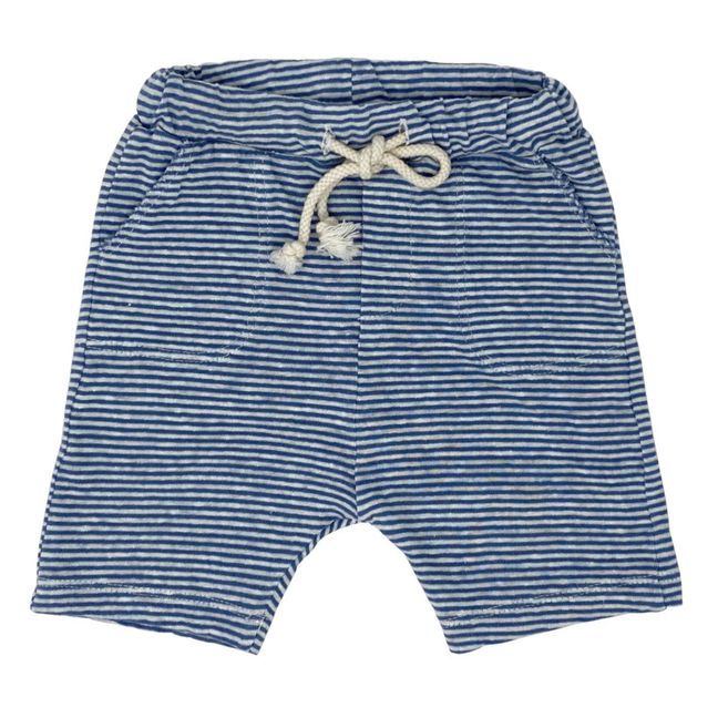 Linen and Cotton Striped Shorts Blue