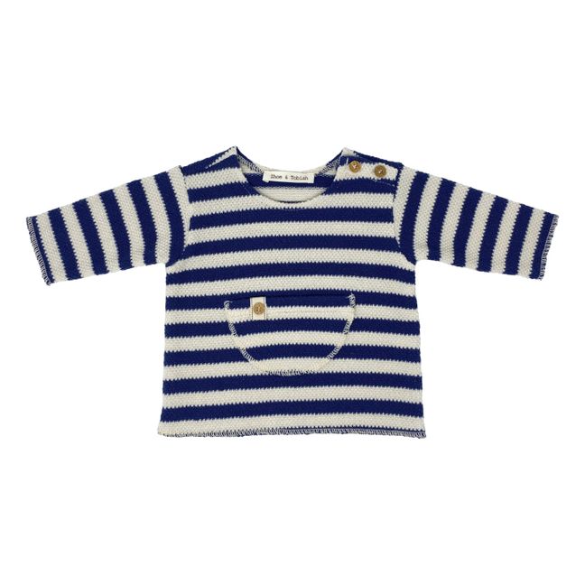 Striped Knit Pocket Jumper Navy blue