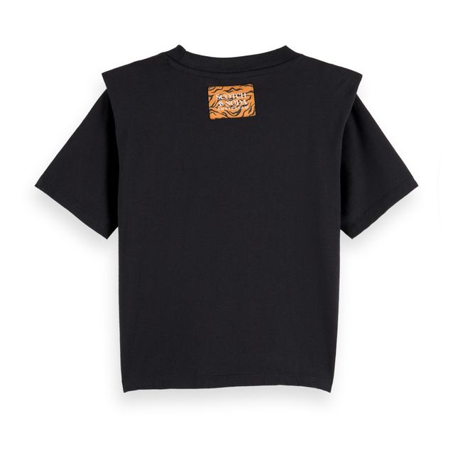 Camiseta de algodón orgánico con hombreras Negro