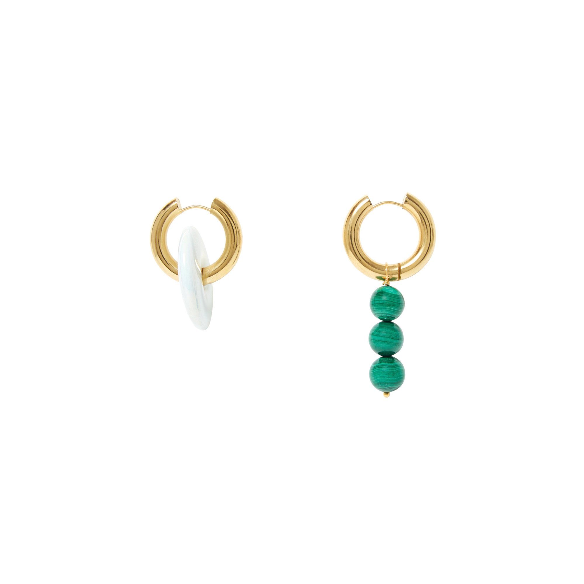 Mismatching Malachite and Donut Earrings Blanco- Imagen del producto n°0