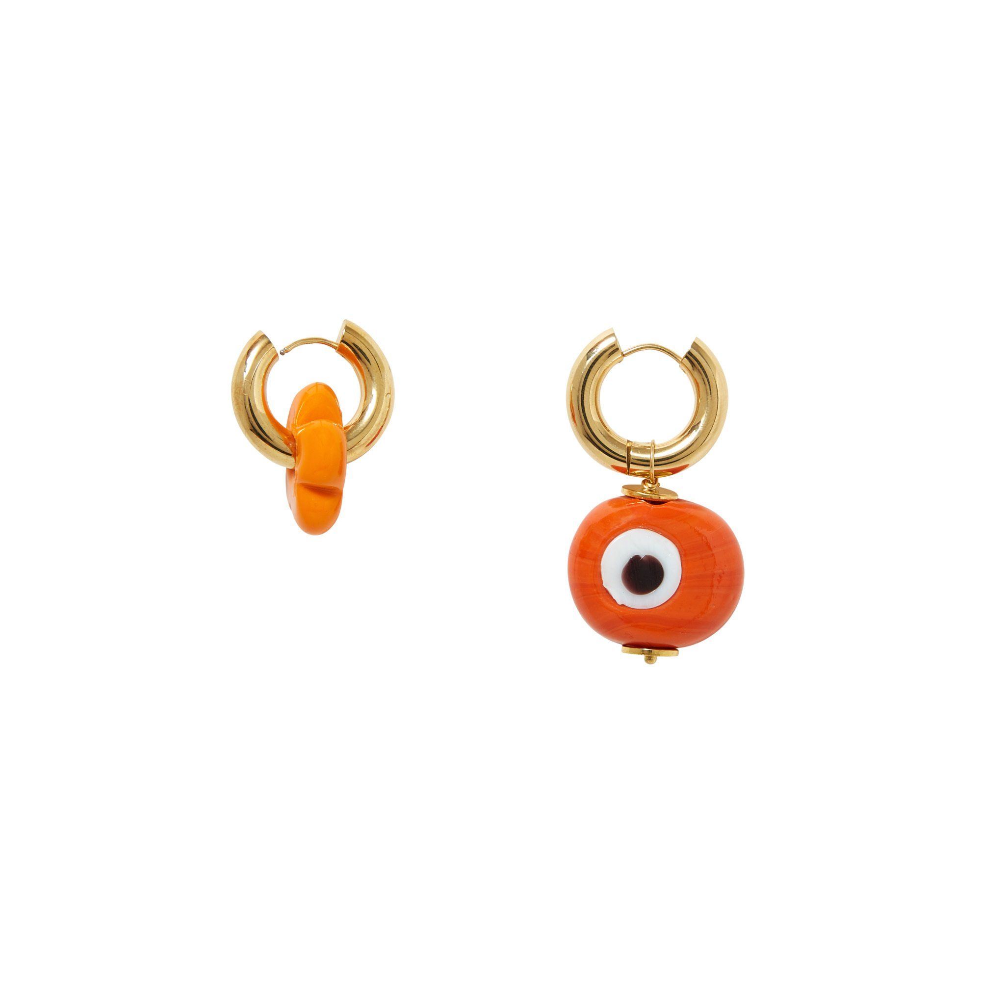 Timeless Pearly - Boucles d'Oreilles Dépareillées Fleur et Evil Eye - Femme - Orange