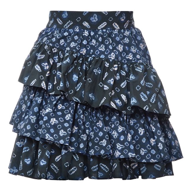 Aminta Poplin Chevron Shibori Skirt Blu marino