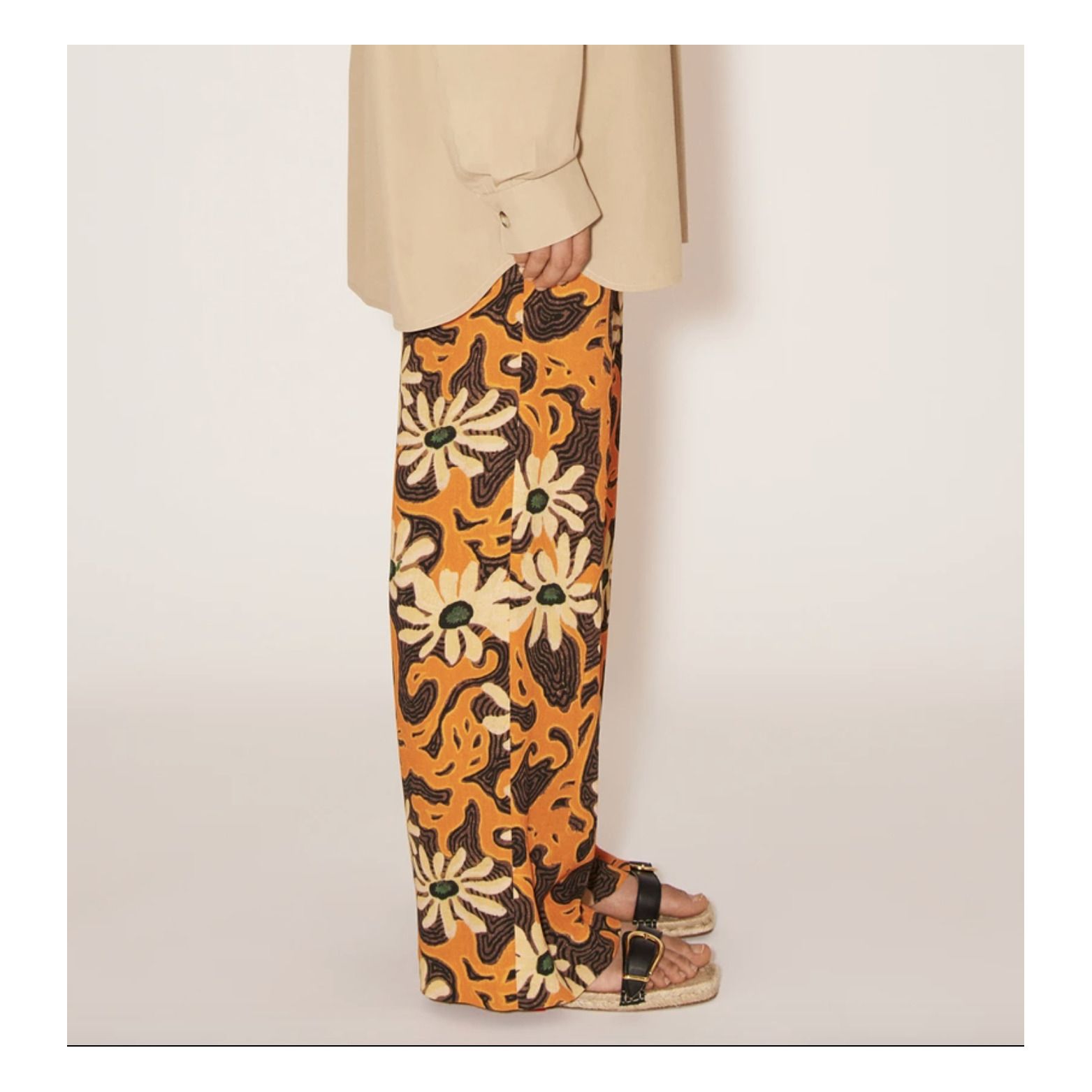 Pantaloni Yareli, con stampa floreale, in crepe Arancione- Immagine del prodotto n°2