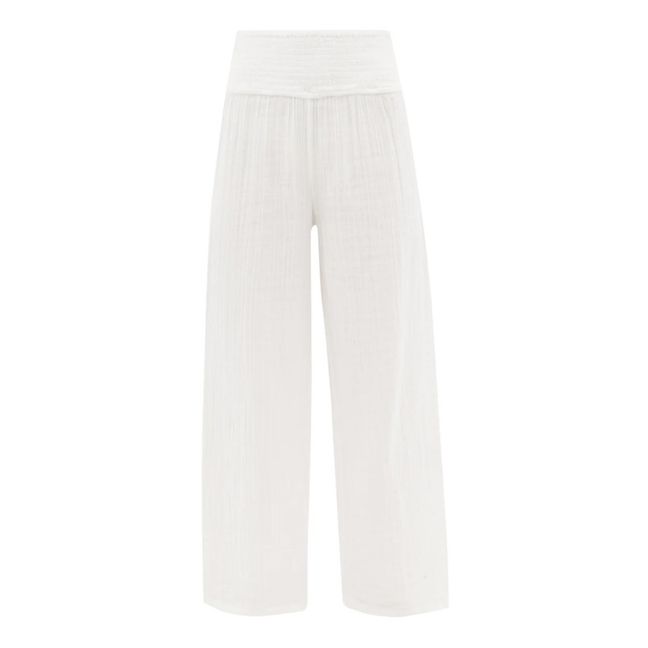 Bestickte Hose aus Baumwollgaze | Weiß