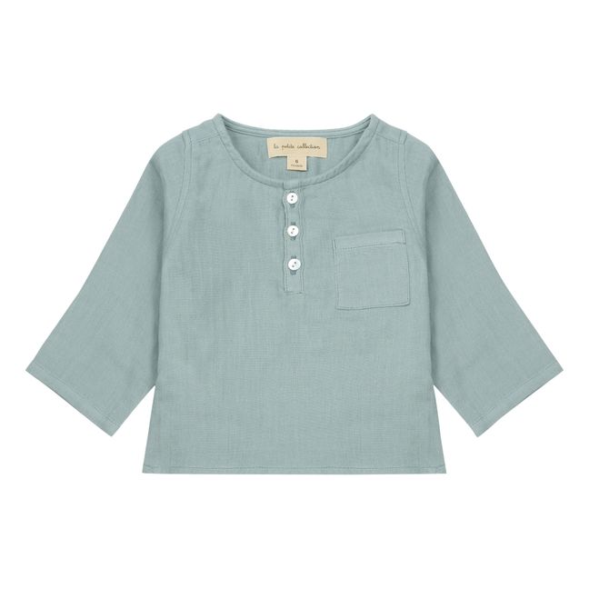 La Petite Collection x Smallable - Cotton Muslin Kurta Shirt - Exclusive Blue Green