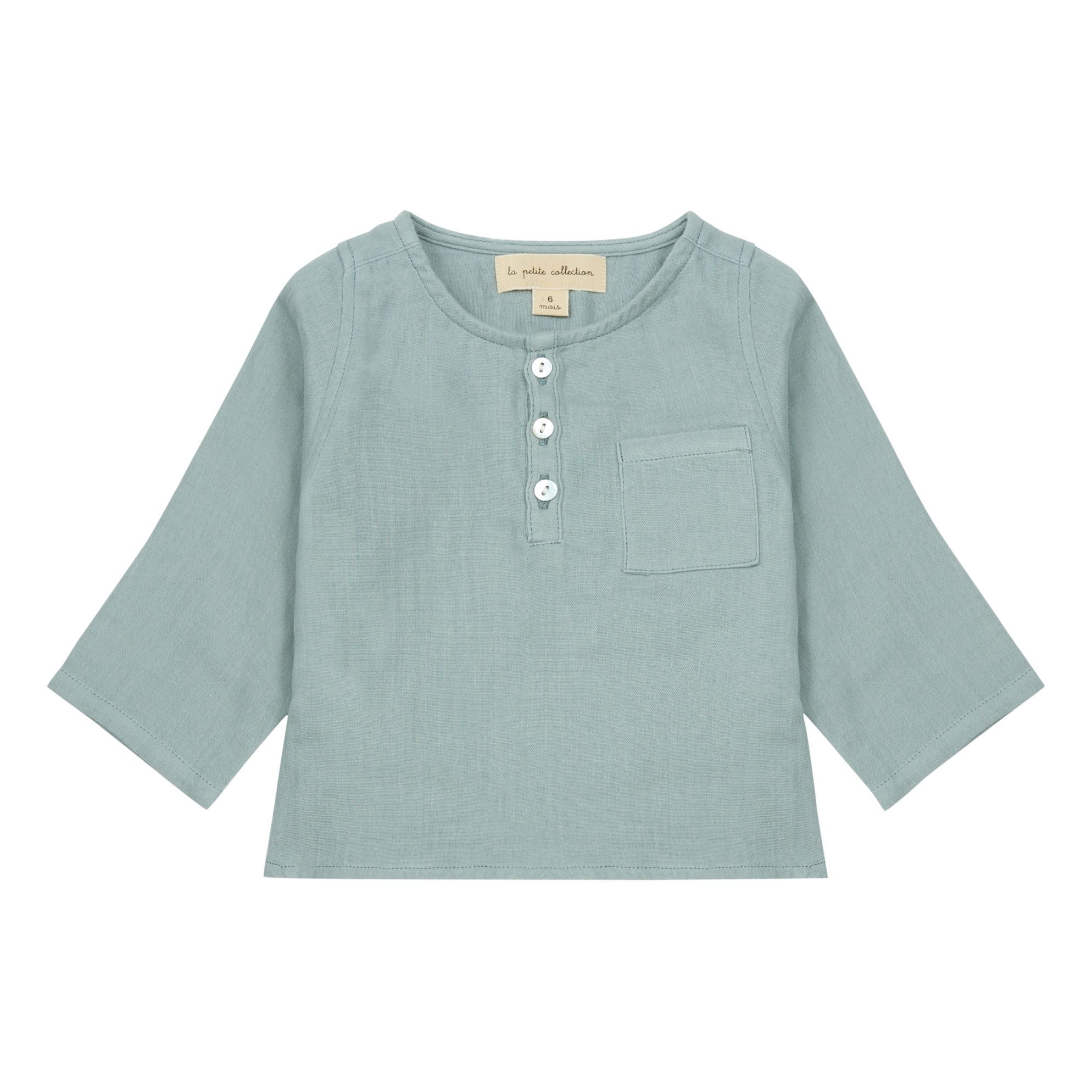 La Petite Collection x Smallable - Cotton Muslin Kurta Shirt - Exclusive Blue Green- Product image n°0