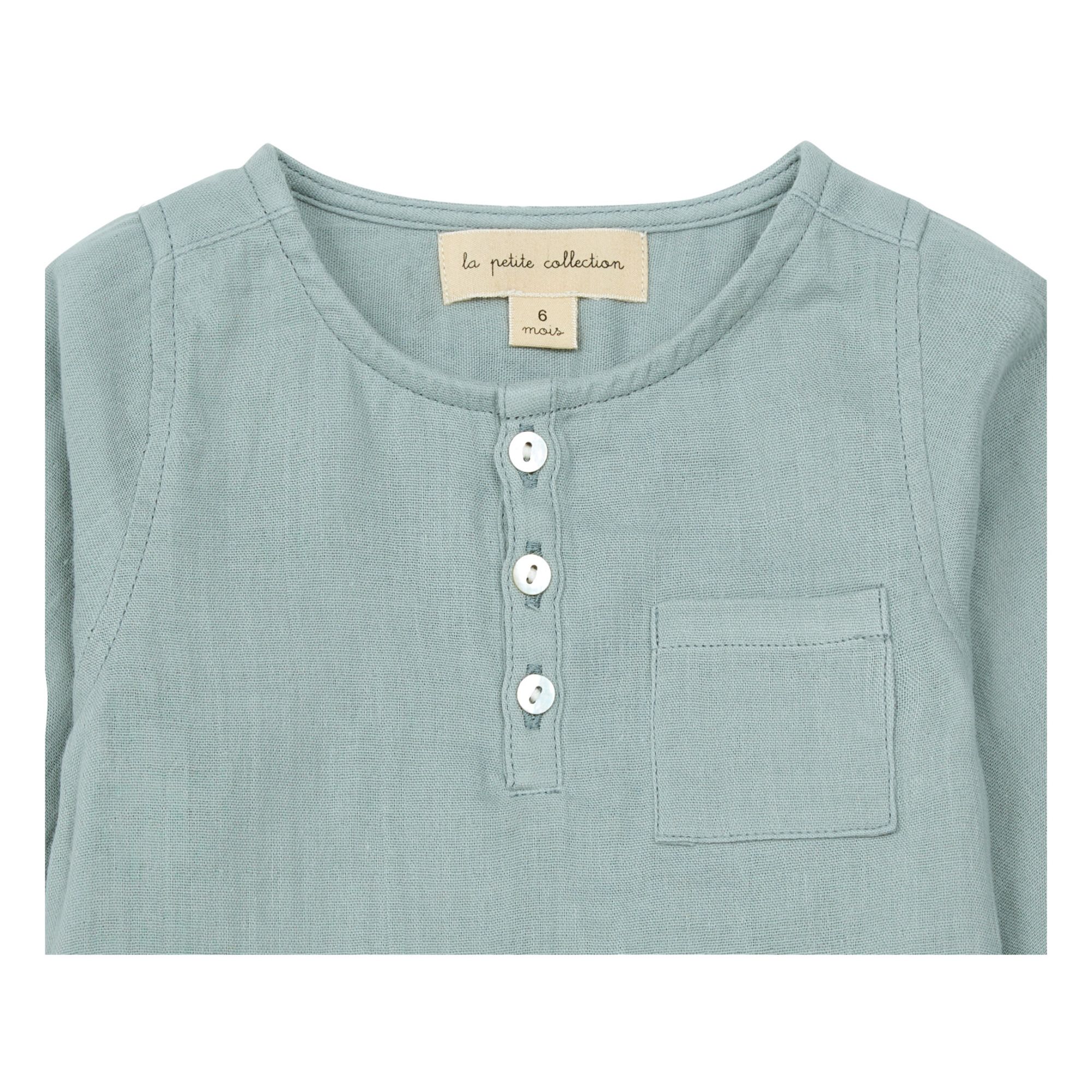 La Petite Collection x Smallable - Cotton Muslin Kurta Shirt - Exclusive Blue Green- Product image n°1