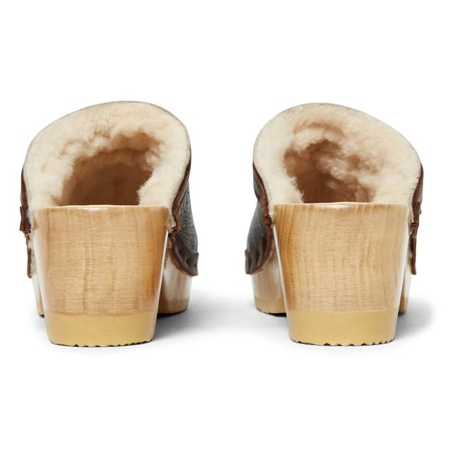 Dakota Medium Heel Shearling-Lined Clogs Brown