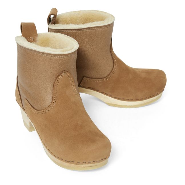 Mid-Heel Shearling-Lined Boots Miele