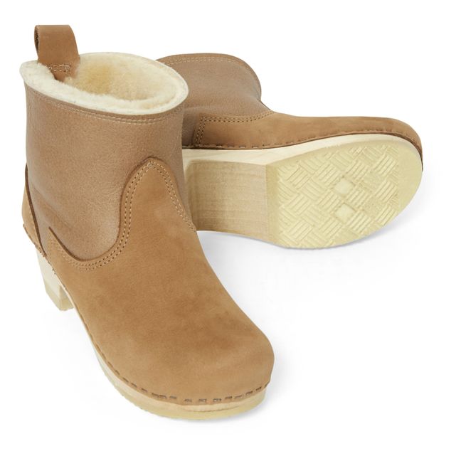 Mid-Heel Shearling-Lined Boots Honey