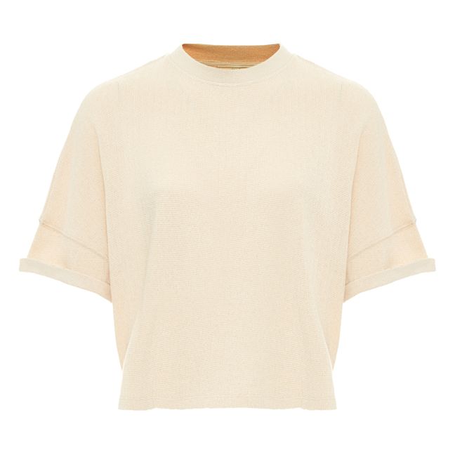 Oulan Cropped Sparkly Cotton T-shirt Ecru