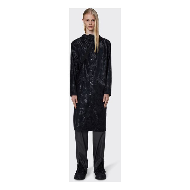 Long Velvet Effect Waterproof Raincoat Black