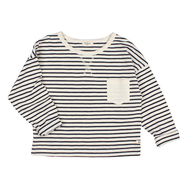 Striped Organic Cotton Slub T-shirt Navy blue