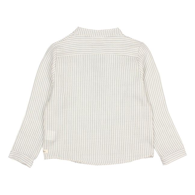 Striped Organic Cotton Muslin Kurta Shirt Light grey