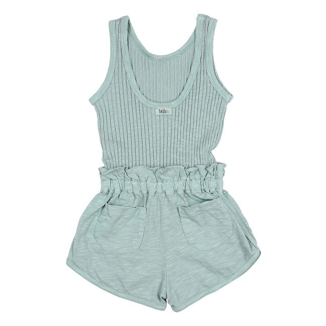 Organic Cotton Dual-Material Playsuit Green water