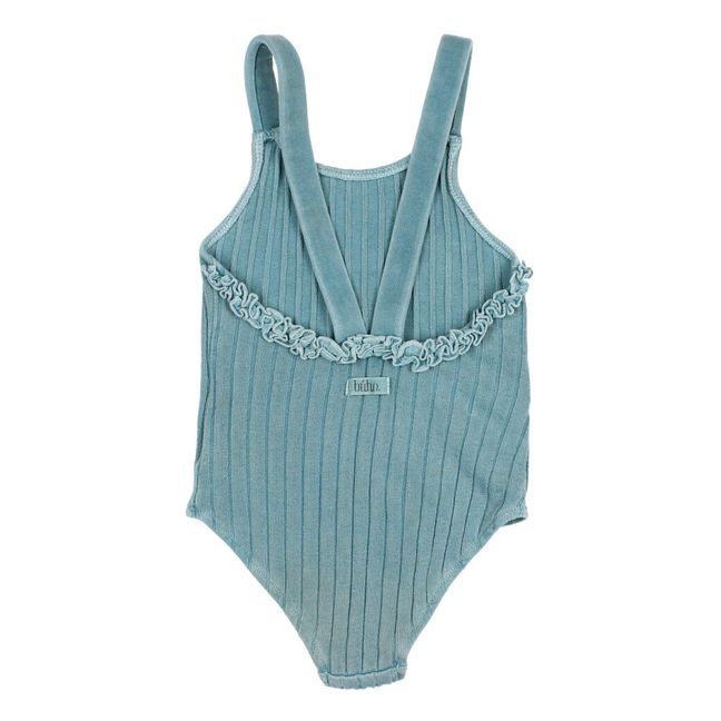 Organic Cotton Ribbed Swimsuit Blue Green