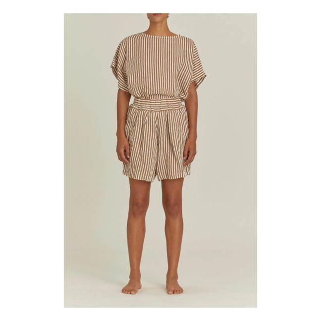 Carpenter Striped Linen Shorts Crudo
