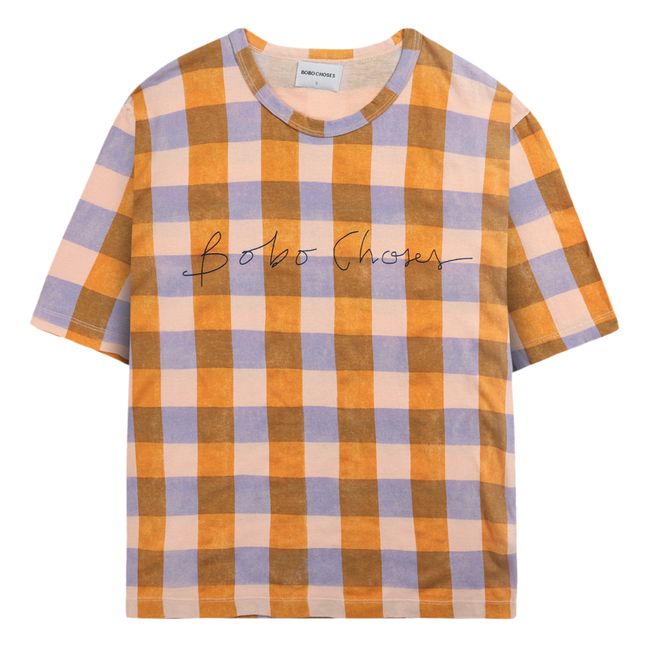 T-Shirt Coton Bio Carreaux - Collection Femme - Orange