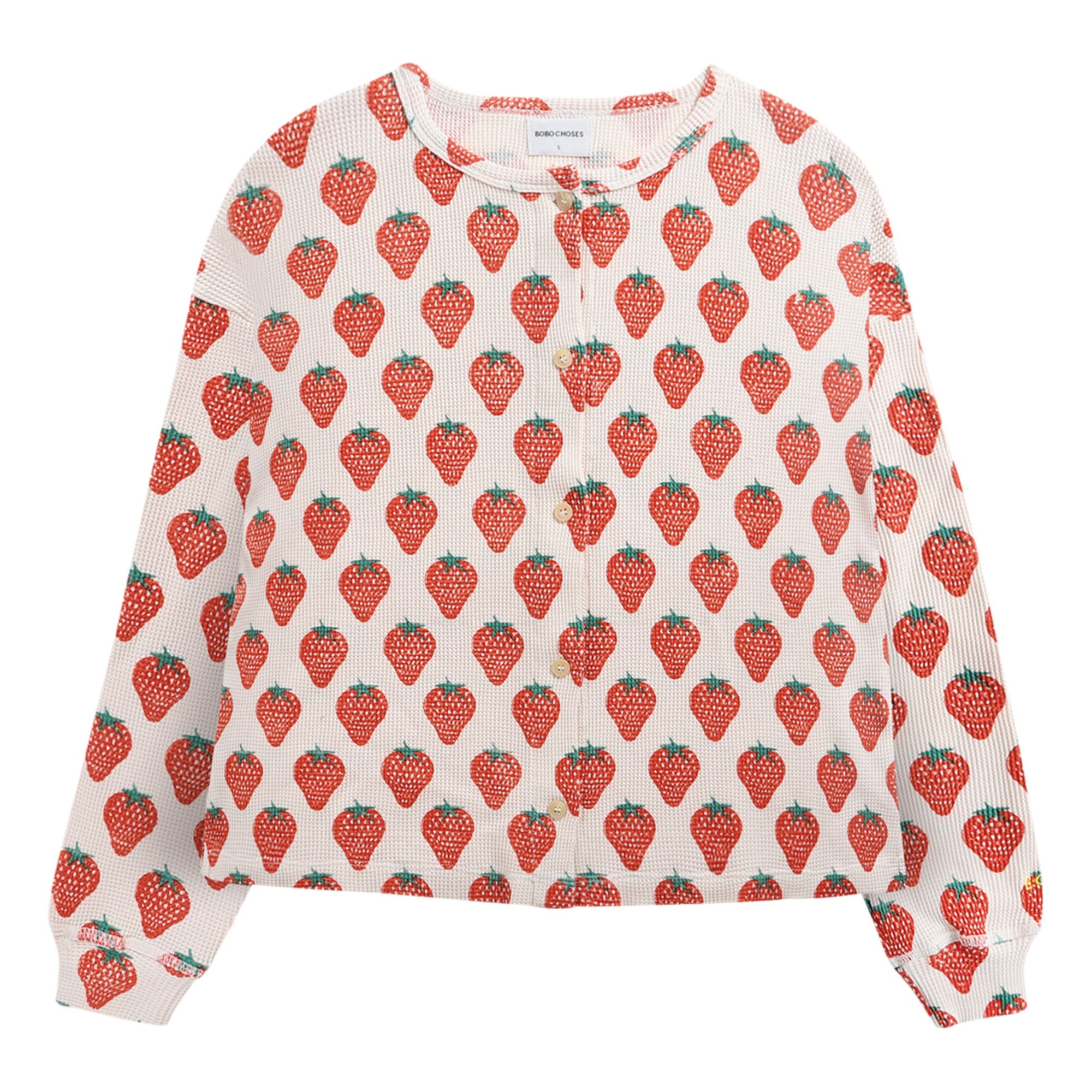 Bobo Choses - Cardigan Léger Nid d'Abeille Coton Bio Fraises - Collection Femme - - Ecru