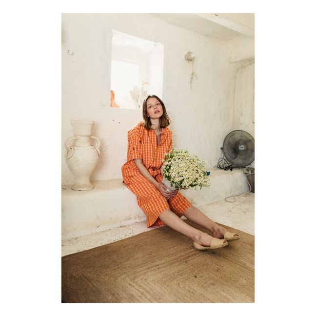 Jupe-Culotte Coton Bio Carreaux - Collection Femme - Orange