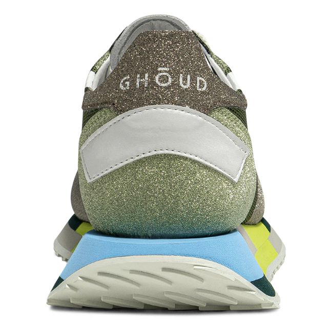 Star Low-Top Glitter Mesh Sneakers Olive green