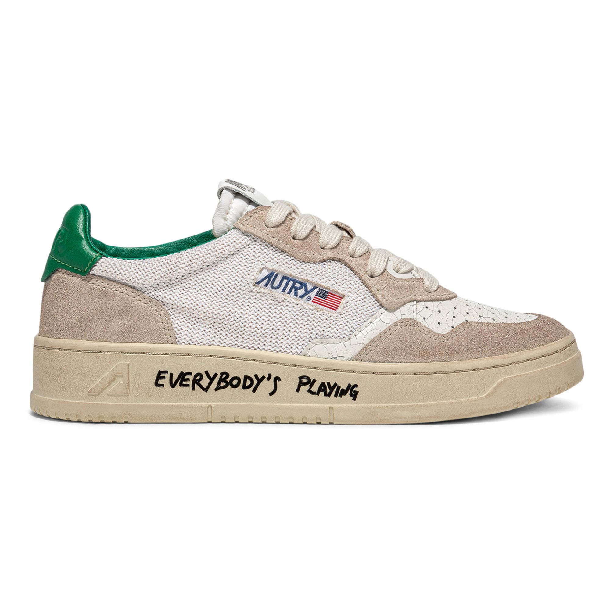 Medalist Low-Top Cracked Leather/Suede Tag Sneakers Green- Product image n°0