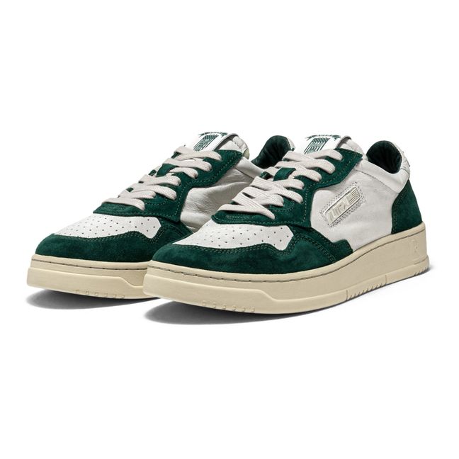 Open Low-Top Goat Leather/Mesh/Suede Sneakers Green