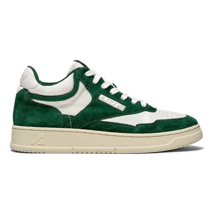 Open Mid-Top Goat Leather/Mesh/Suede Sneakers Green- Product image n°0