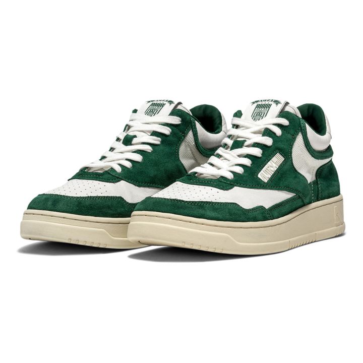 Open Mid-Top Goat Leather/Mesh/Suede Sneakers Green- Product image n°2