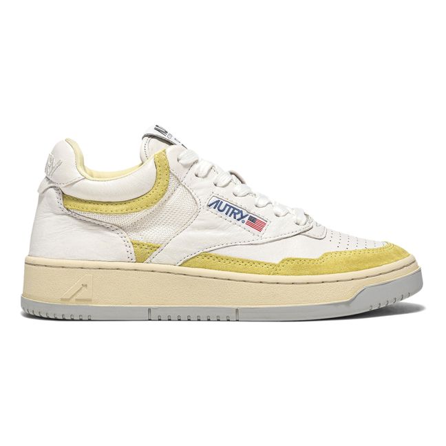 Open Mid-Top Goat Leather/Mesh/Suede Sneakers Yellow