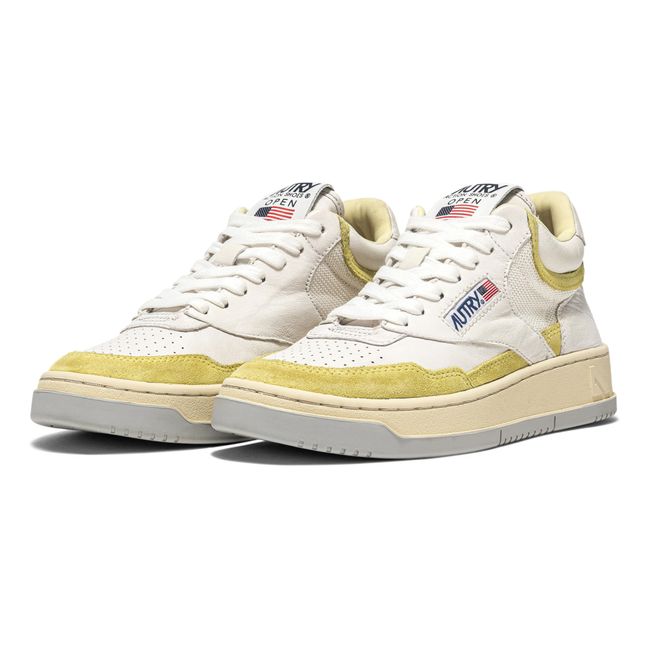 Sneakers Open Mid aus Ziegenleder/Mesh/Wildleder | Gelb
