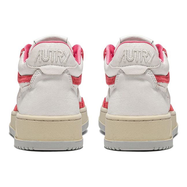 Sneakers Open Mid aus Ziegenleder/Mesh/Wildleder | Himbeere
