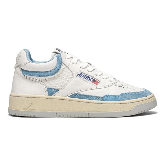 Open Mid-Top Goat Leather/Mesh/Suede Sneakers Light blue