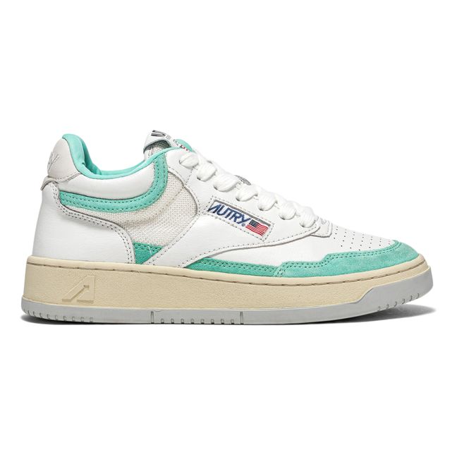 Open Mid-Top Goat Leather/Mesh/Suede Sneakers Green water